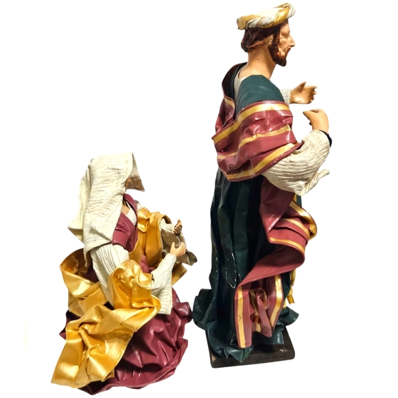 6 Pc Vintage Christmas Nativity Set Gold Red Green Paper...